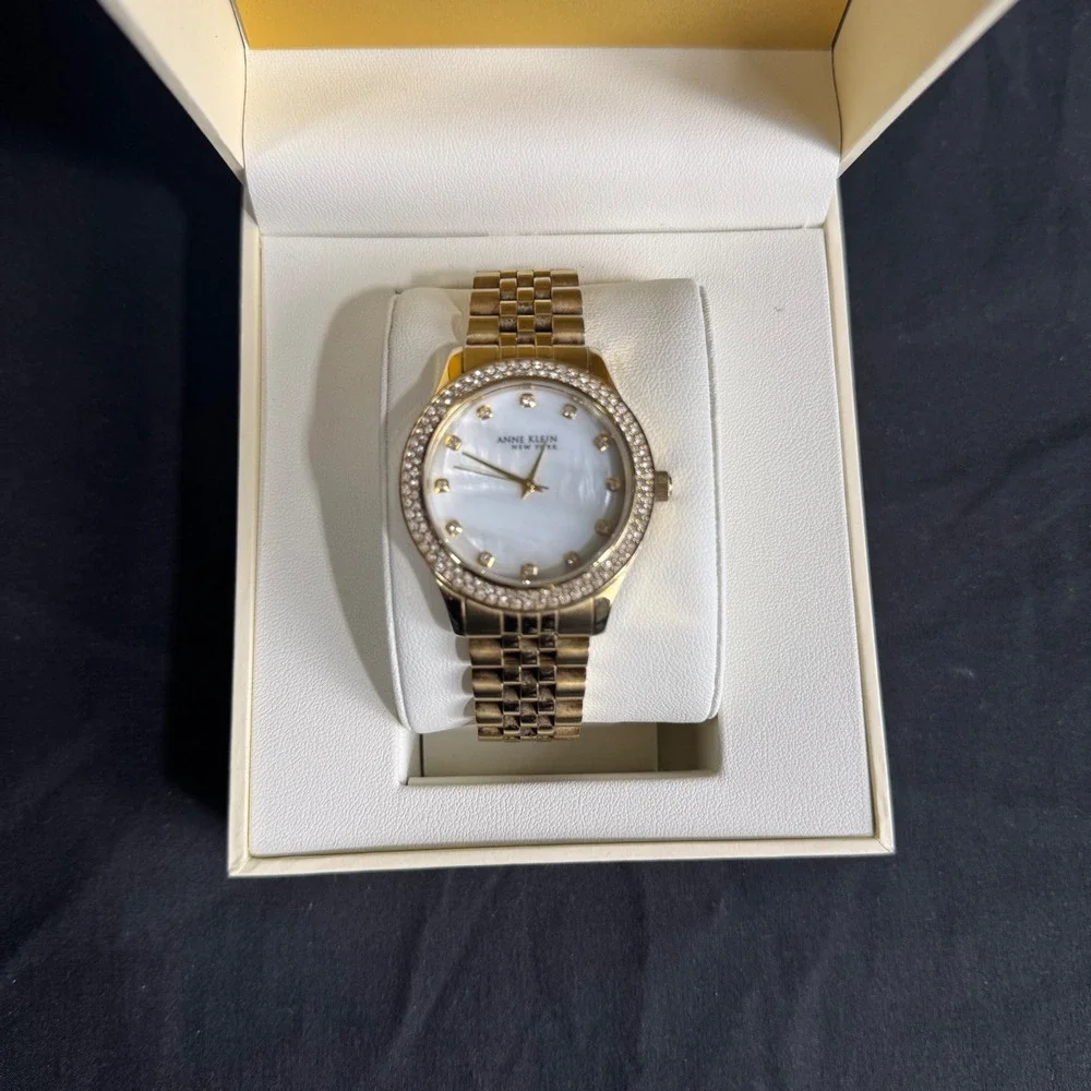 Anne Klein Mother-of-Pearl Dial Stainless Steel Gold-Tone Watch